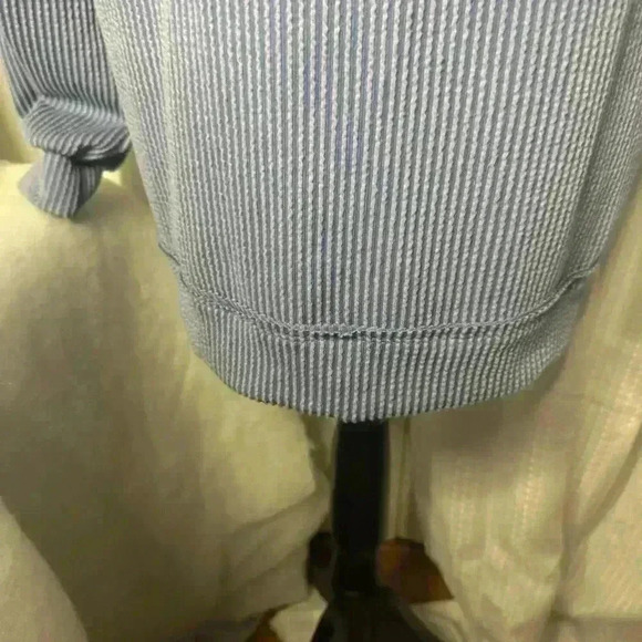 Altar’s State Small Ribbed V Neck Pullover Sweater Long Sleeves High Low Blue - Picture 7 of 9